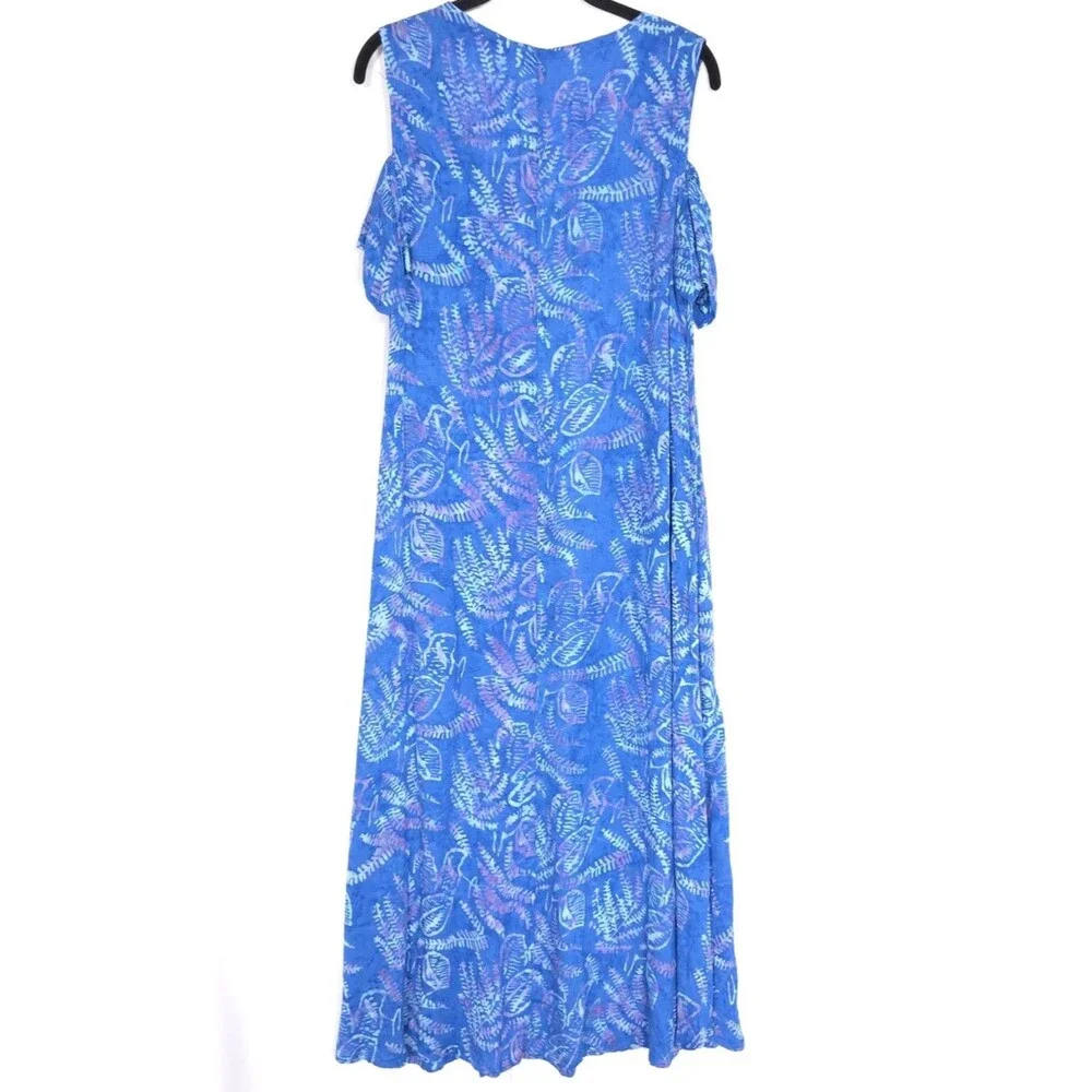 SOFT SURROUNDINGS Blue Floral Cold Shoulder Maxi Dress‎ Size M #2CL19